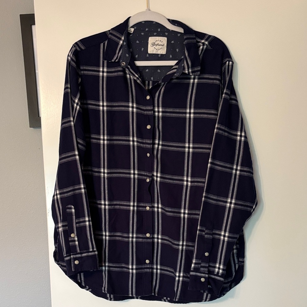 Jacks girlfriend navy/white Plaid Button Down Shirt size L